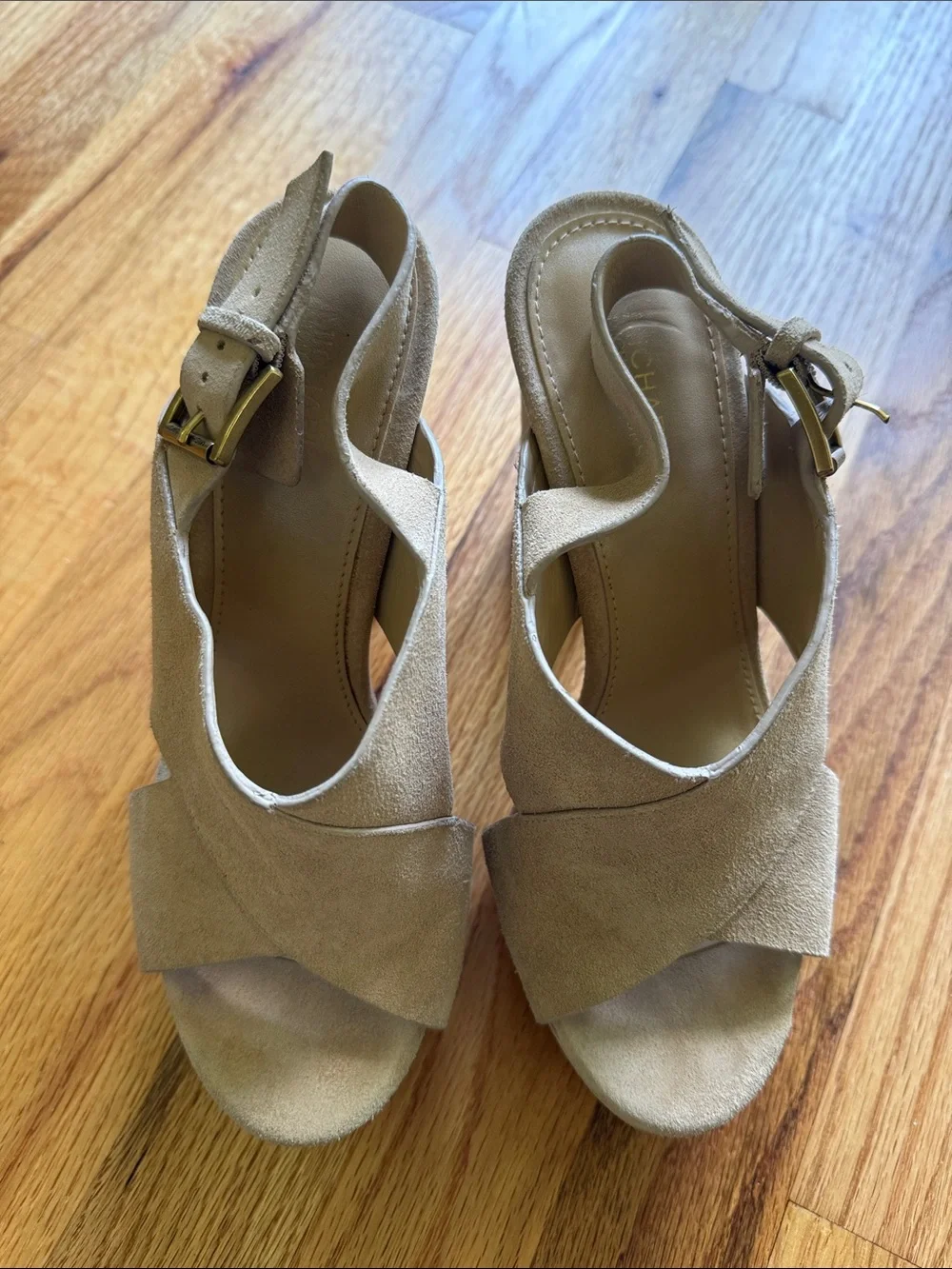 Michael Kors Beige Suede Platform Block Heel Sandals